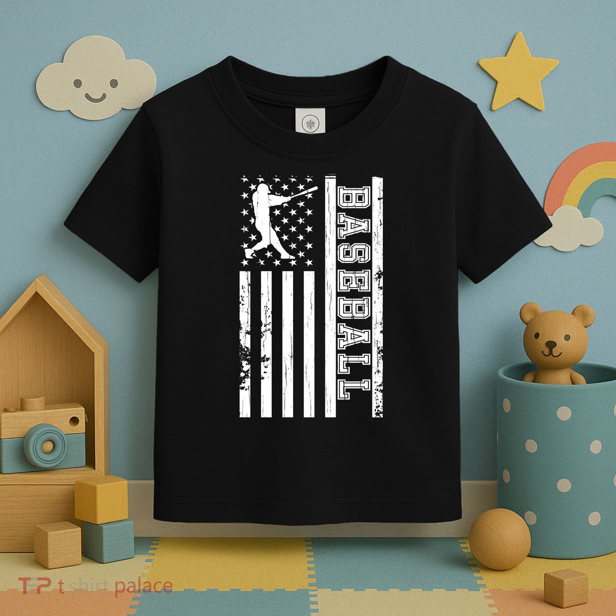 Baseball Pitcher USA Flag Toddler T-Shirt