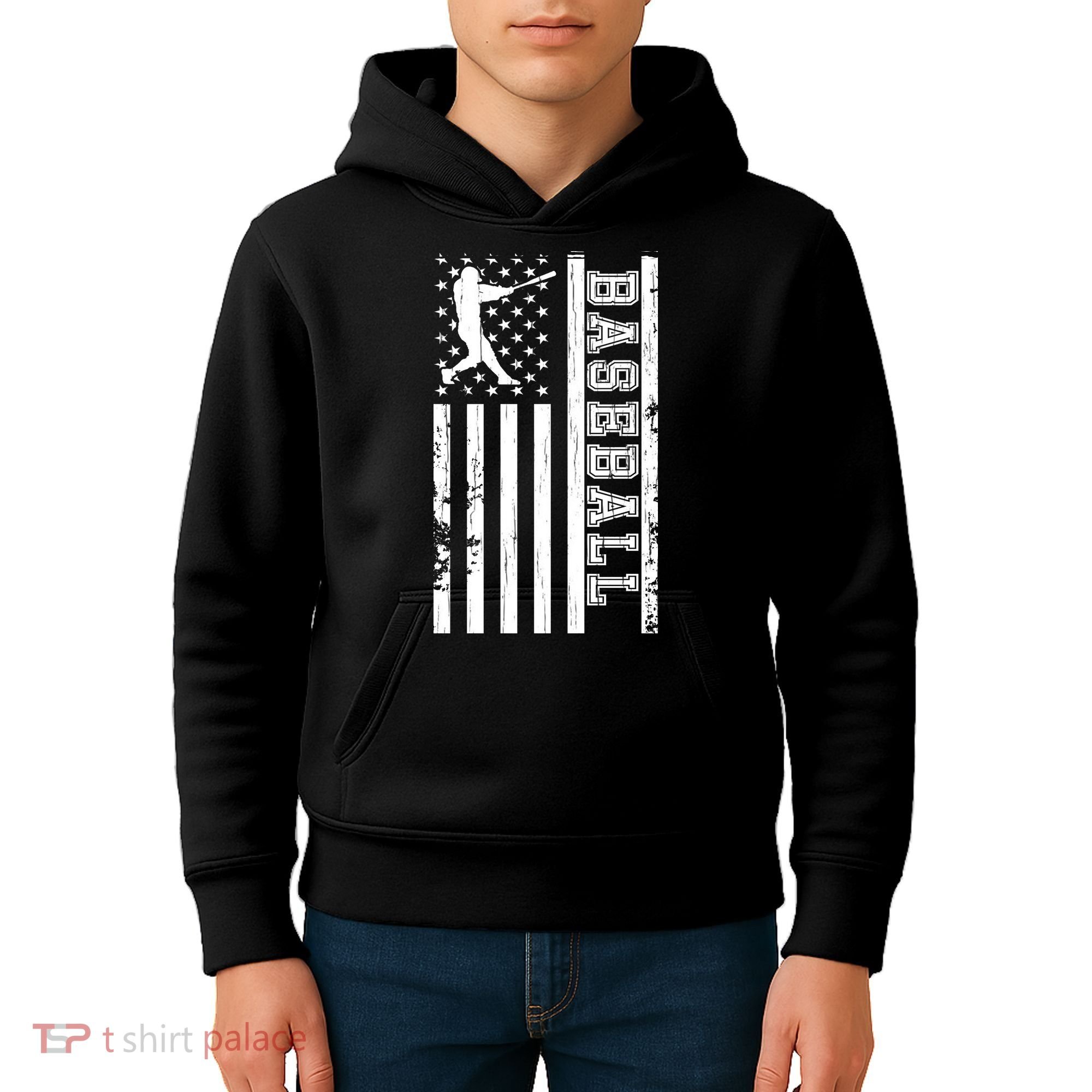 Baseball Pitcher USA Flag Kids Hoodie