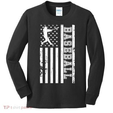 Baseball Pitcher USA Flag Kids Long Sleeve Shirt