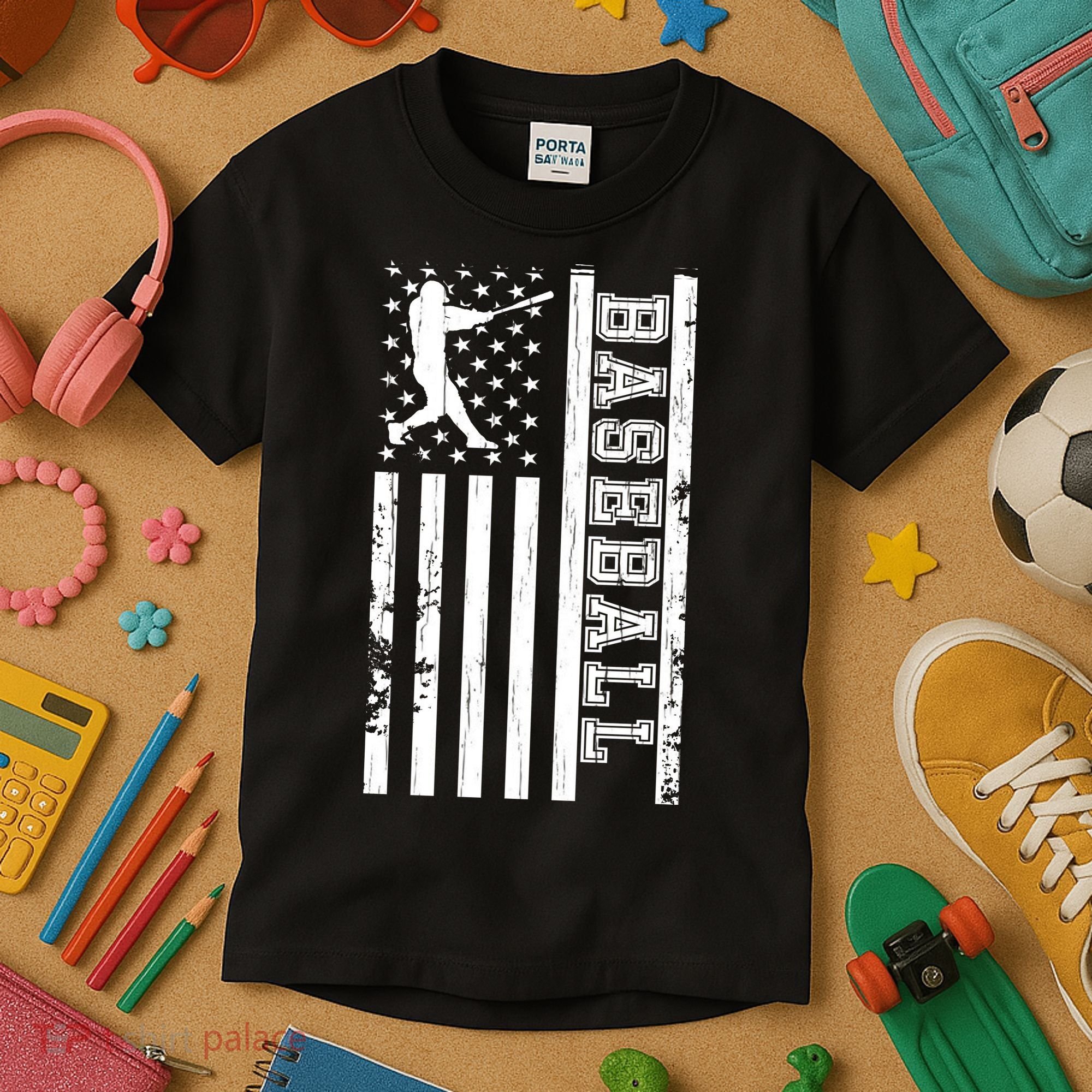 Baseball Pitcher USA Flag Kids T-Shirt