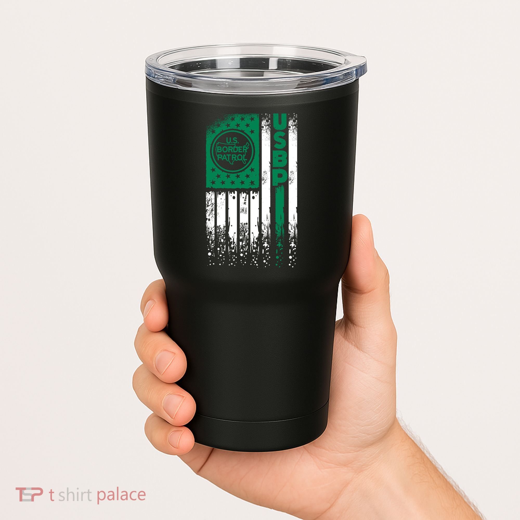 Border Patrol Us Flag Thin Green Line Law Enforcement Tumbler