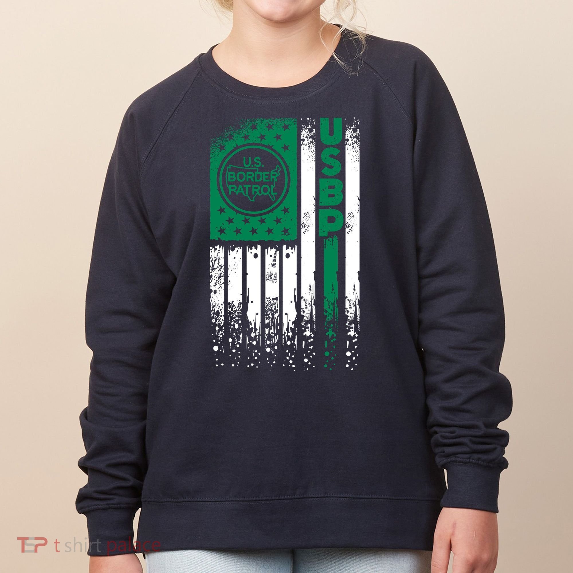 Border Patrol Us Flag Thin Green Line Law Enforcement Women's Sweatshirt
