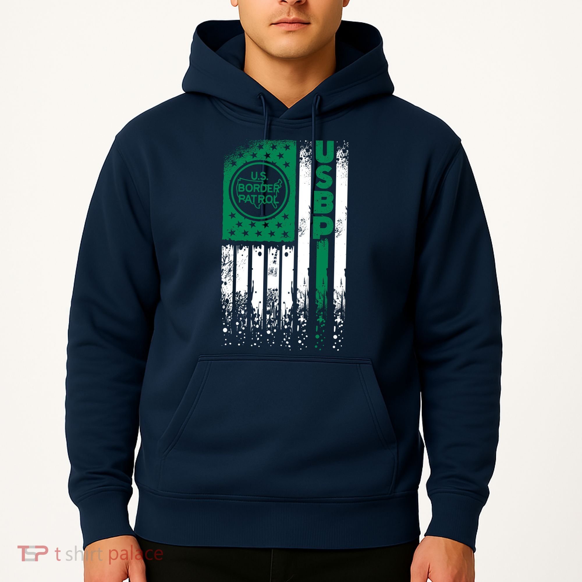 Border Patrol Us Flag Thin Green Line Law Enforcement Hoodie