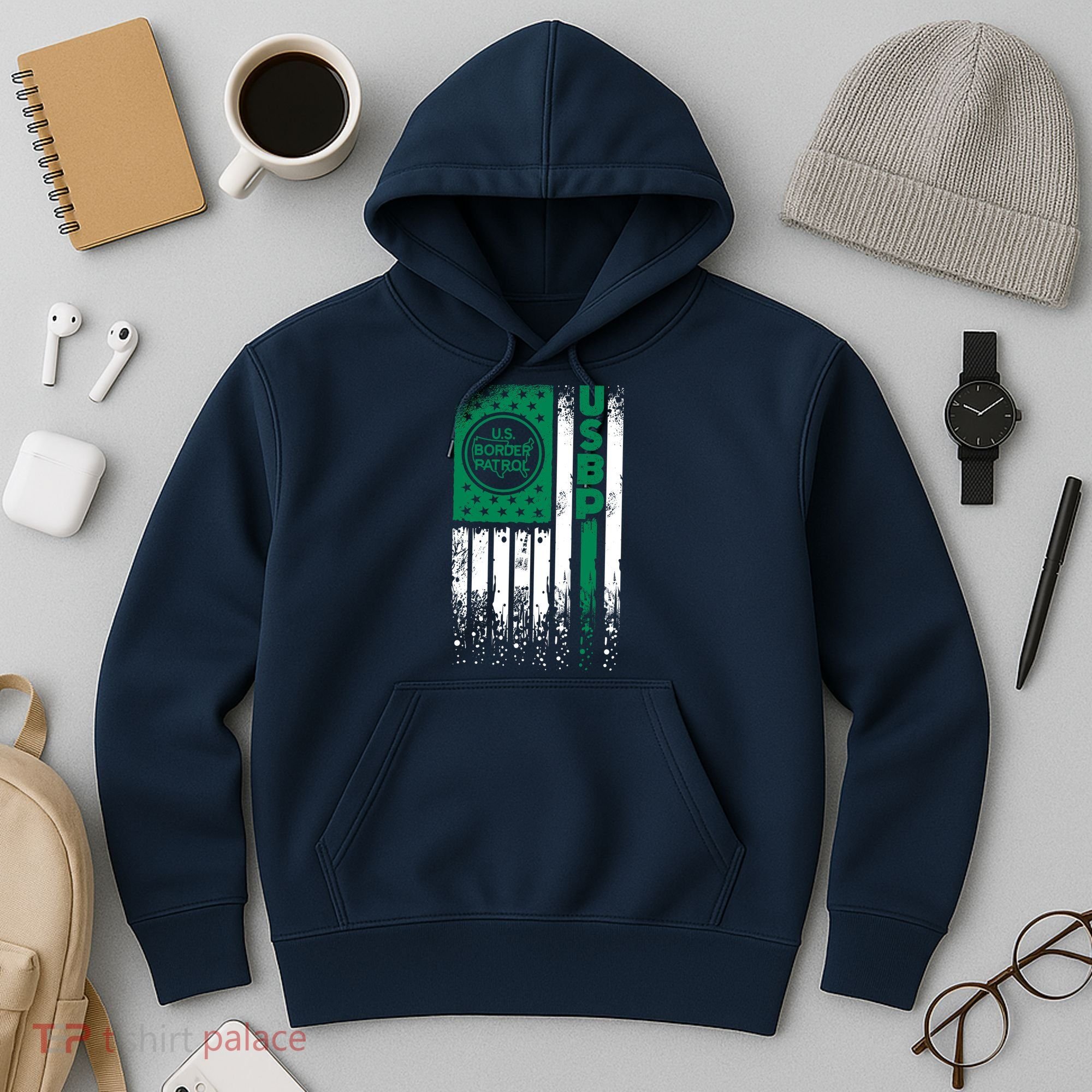 Border Patrol Us Flag Thin Green Line Law Enforcement Hoodie