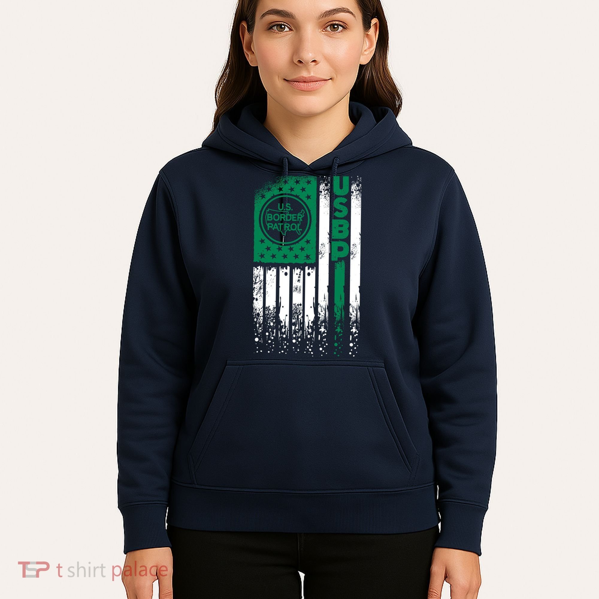 Border Patrol Us Flag Thin Green Line Law Enforcement Hoodie