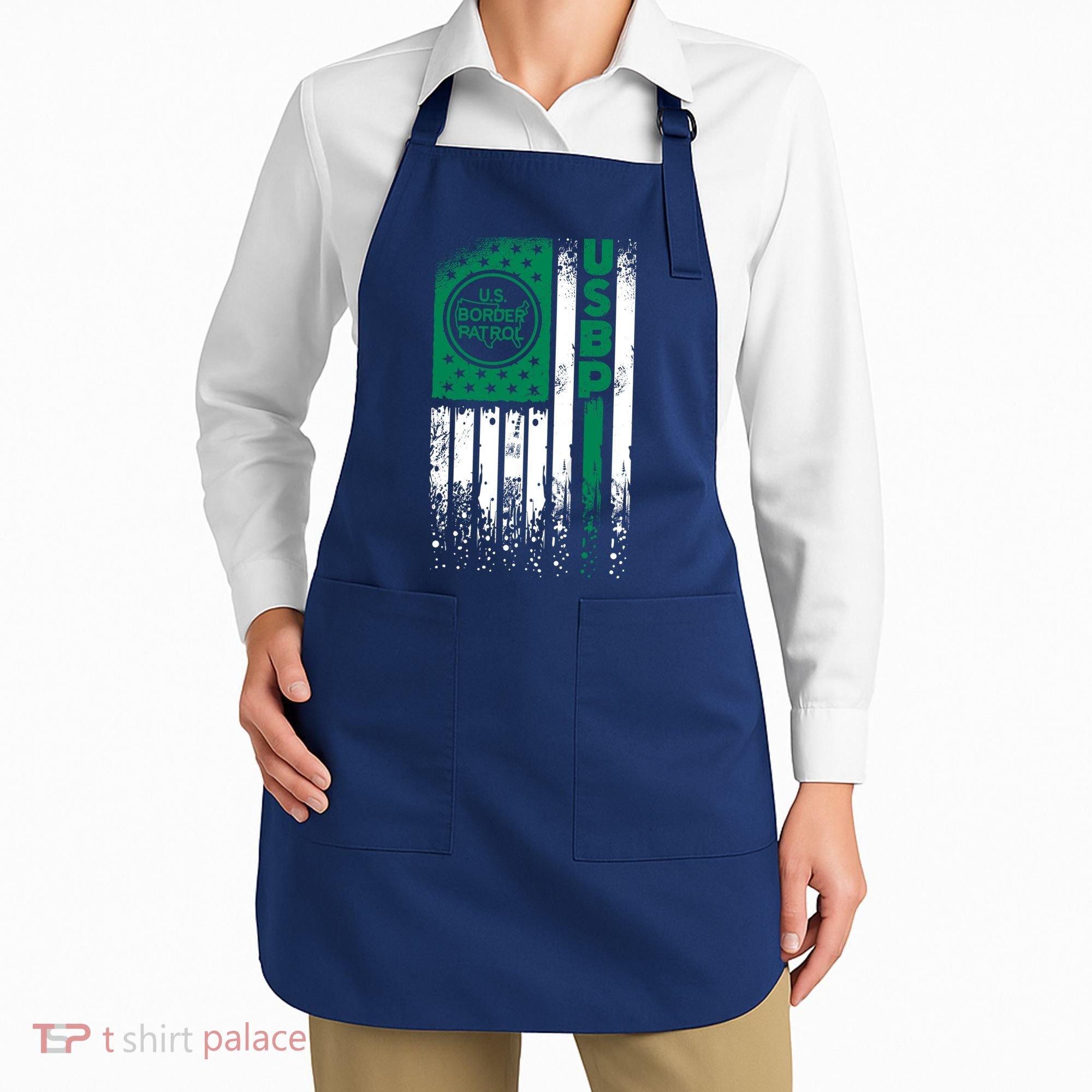 Border Patrol Us Flag Thin Green Line Law Enforcement Apron