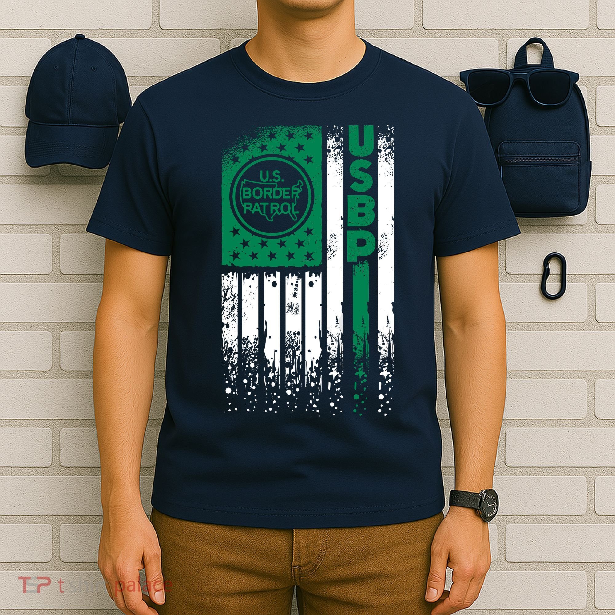 Border Patrol Us Flag Thin Green Line Law Enforcement T-Shirt