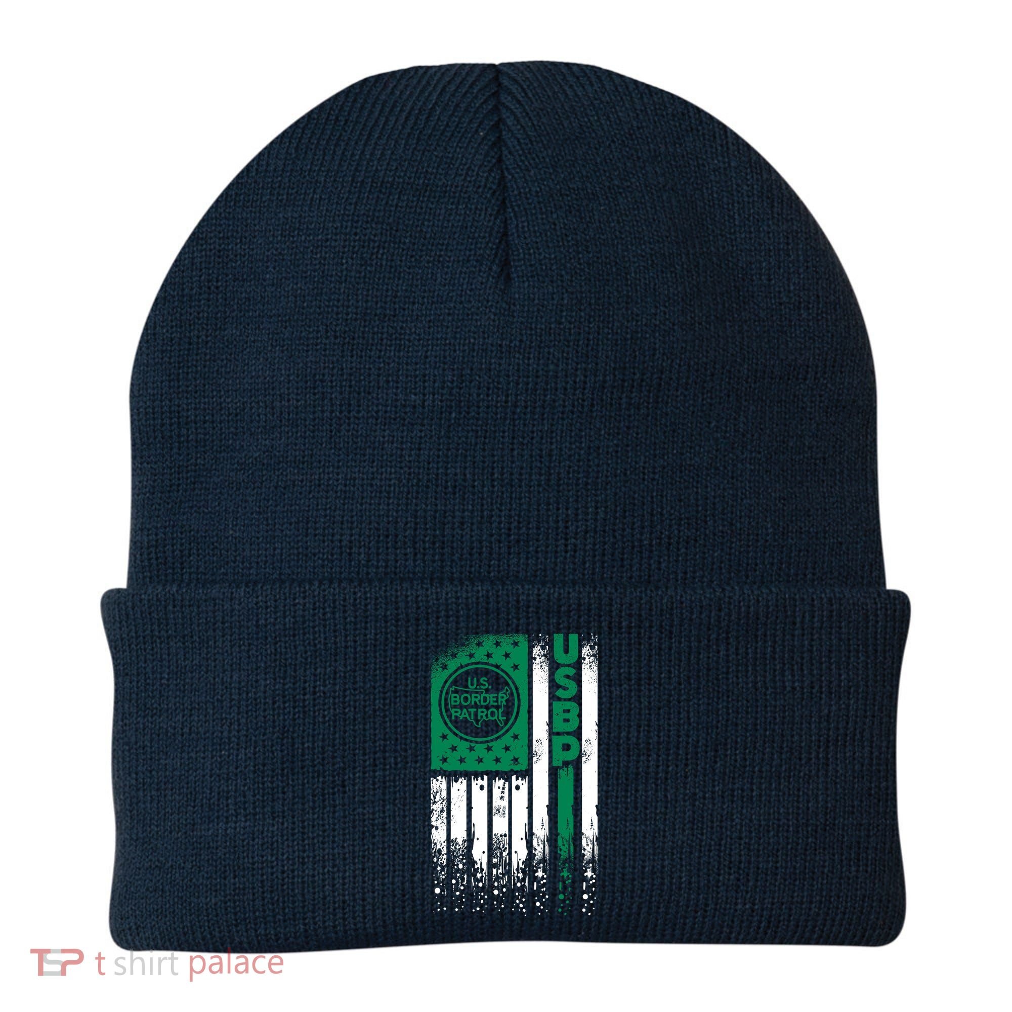 Border Patrol Us Flag Thin Green Line Law Enforcement Beanie