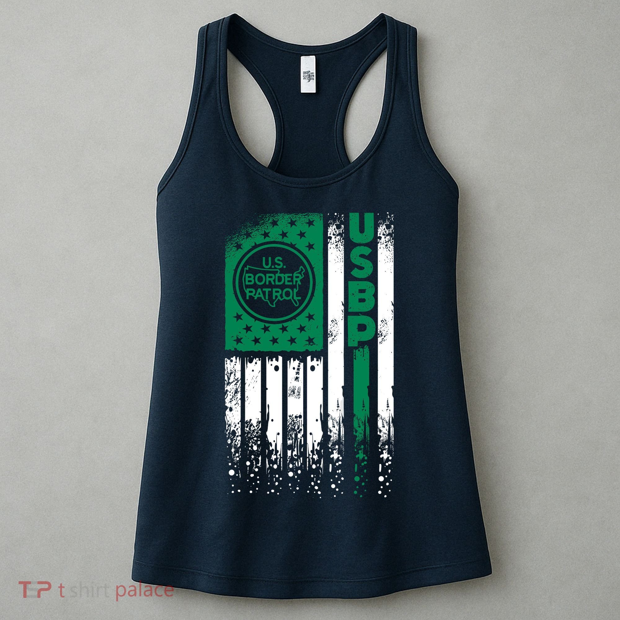 Border Patrol Us Flag Thin Green Line Law Enforcement Women's Tank Top