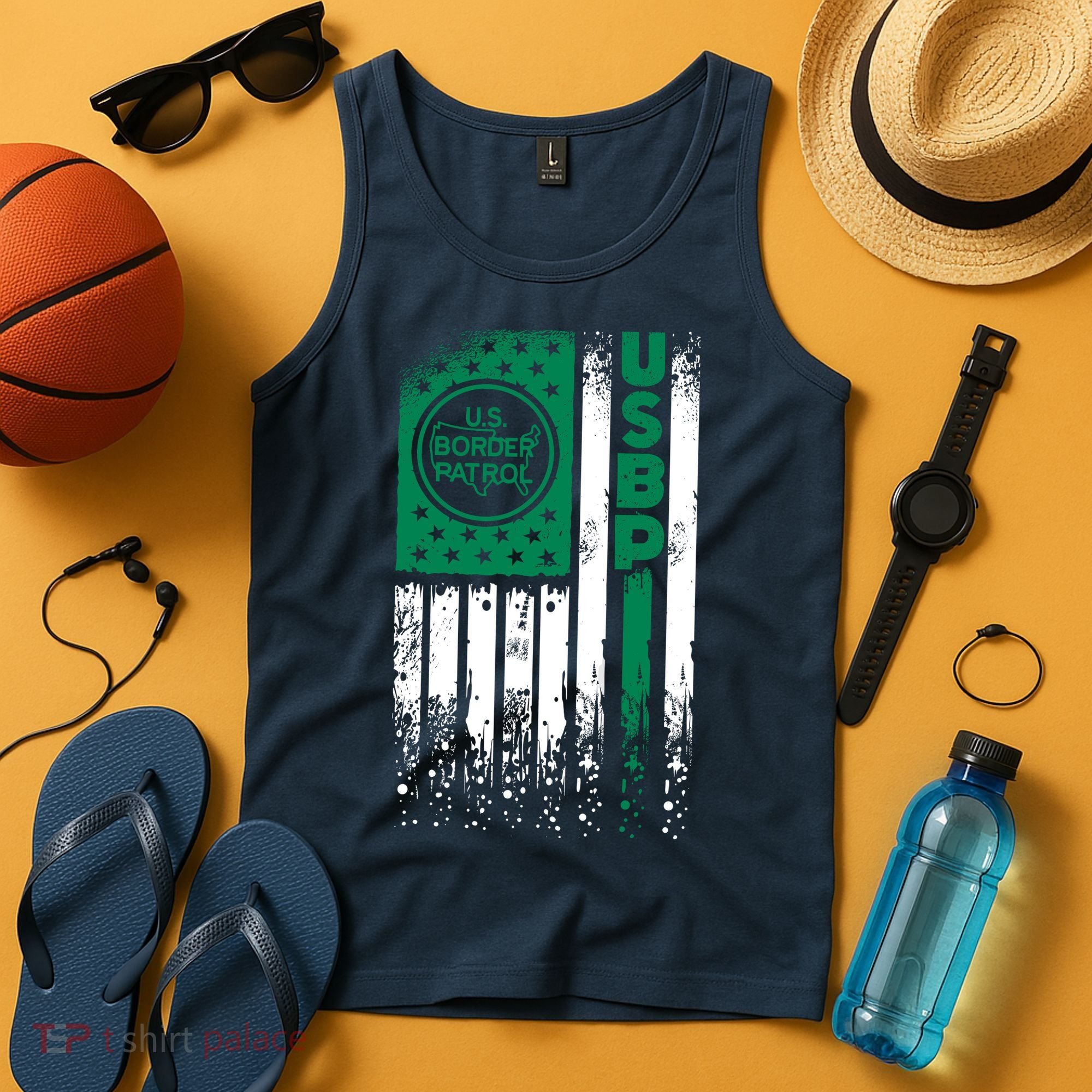 Border Patrol Us Flag Thin Green Line Law Enforcement Tank Top
