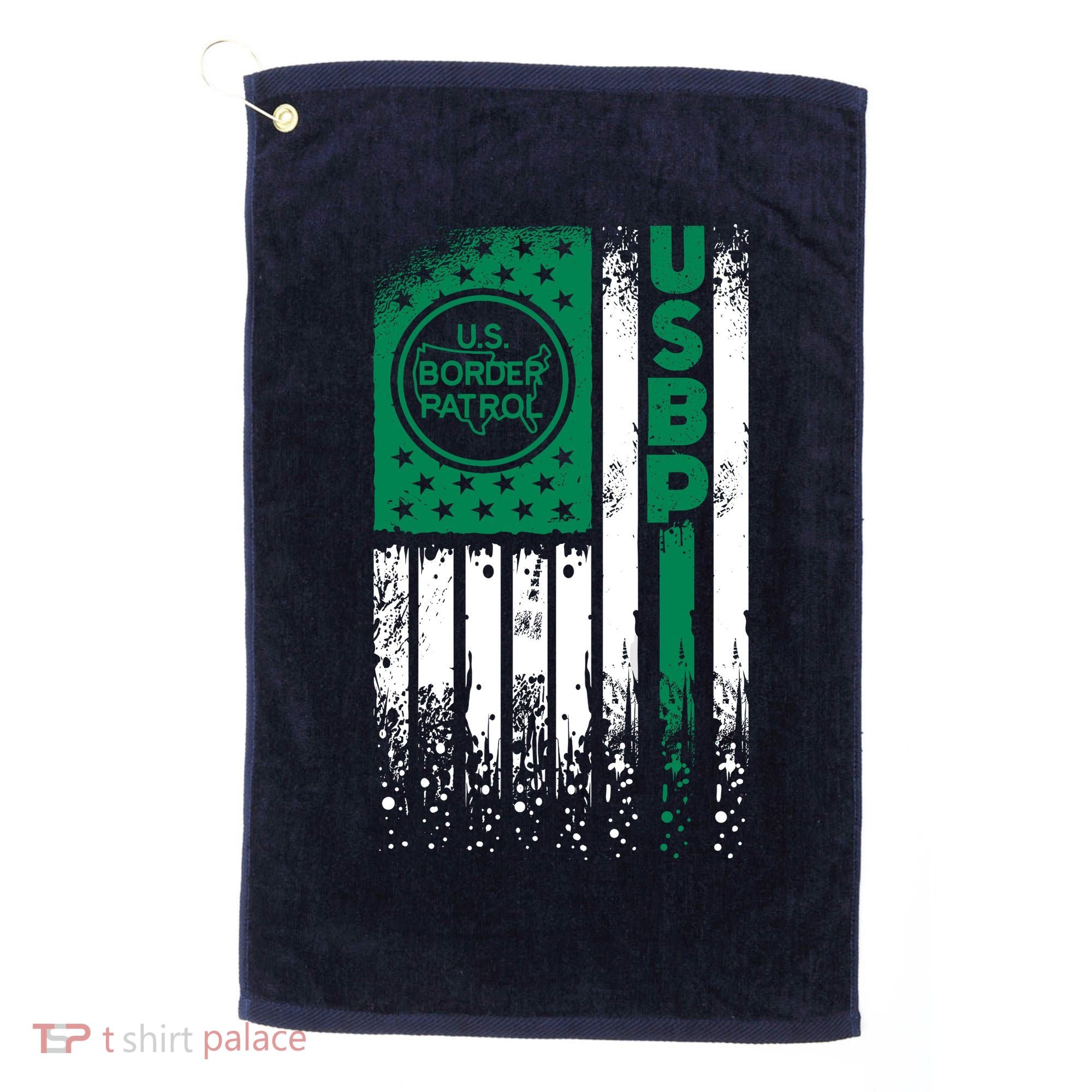Border Patrol Us Flag Thin Green Line Law Enforcement Golf Towel