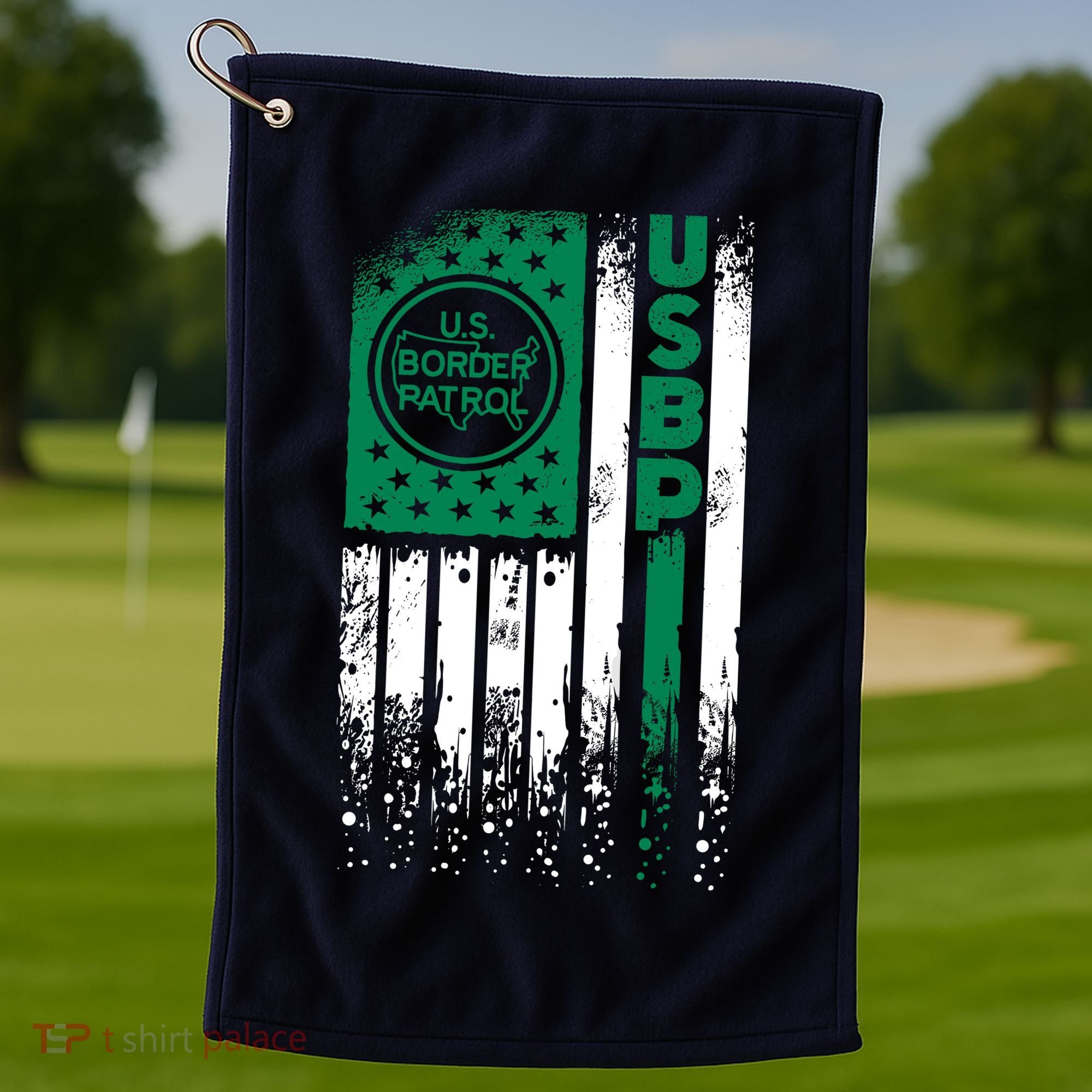 Border Patrol Us Flag Thin Green Line Law Enforcement Golf Towel