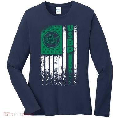 Border Patrol Us Flag Thin Green Line Law Enforcement Women's Long Sleeve Shirt