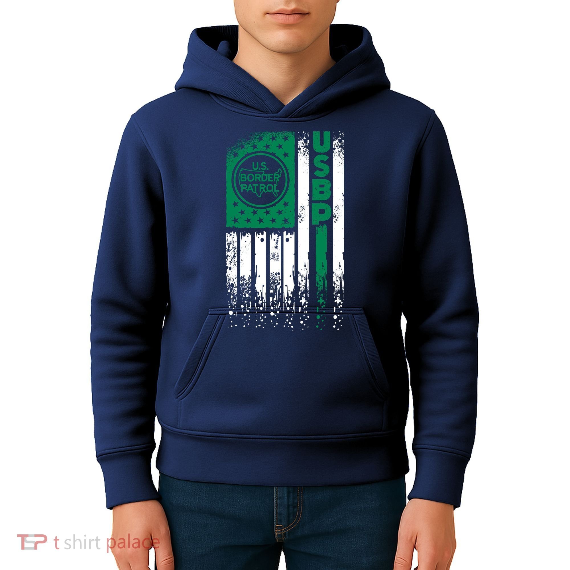 Border Patrol Us Flag Thin Green Line Law Enforcement Kids Hoodie