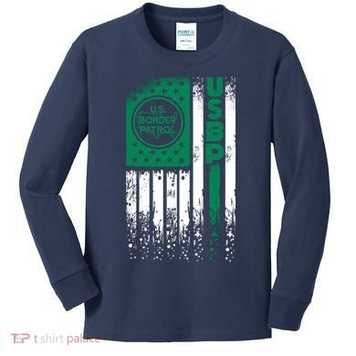 Border Patrol Us Flag Thin Green Line Law Enforcement Kids Long Sleeve Shirt
