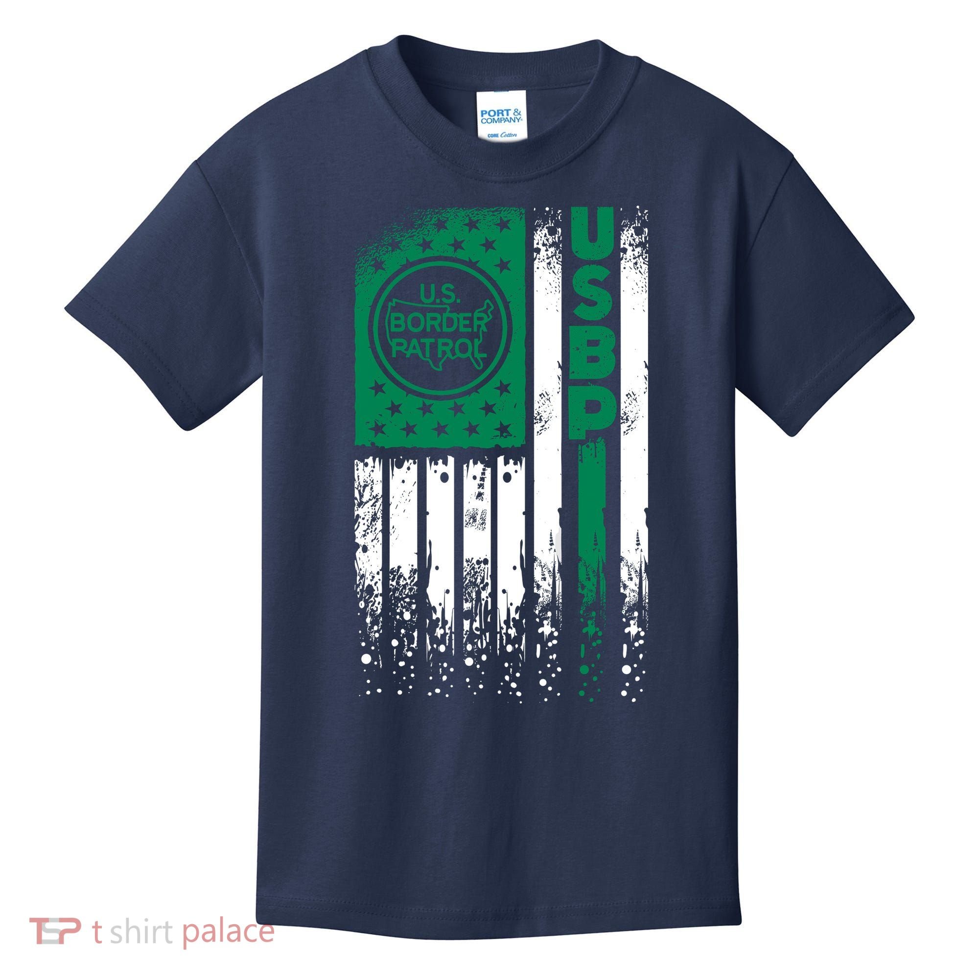 Border Patrol Us Flag Thin Green Line Law Enforcement Kids T-Shirt