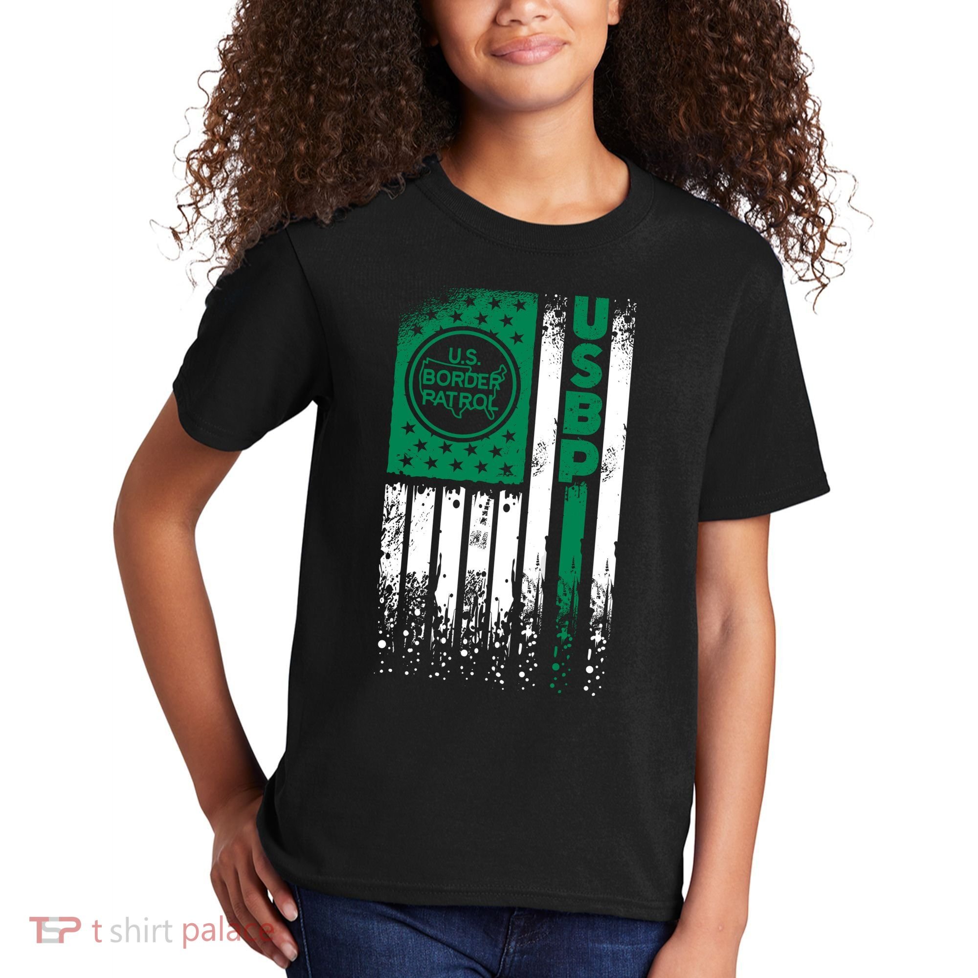 Border Patrol Us Flag Thin Green Line Law Enforcement Kids T-Shirt