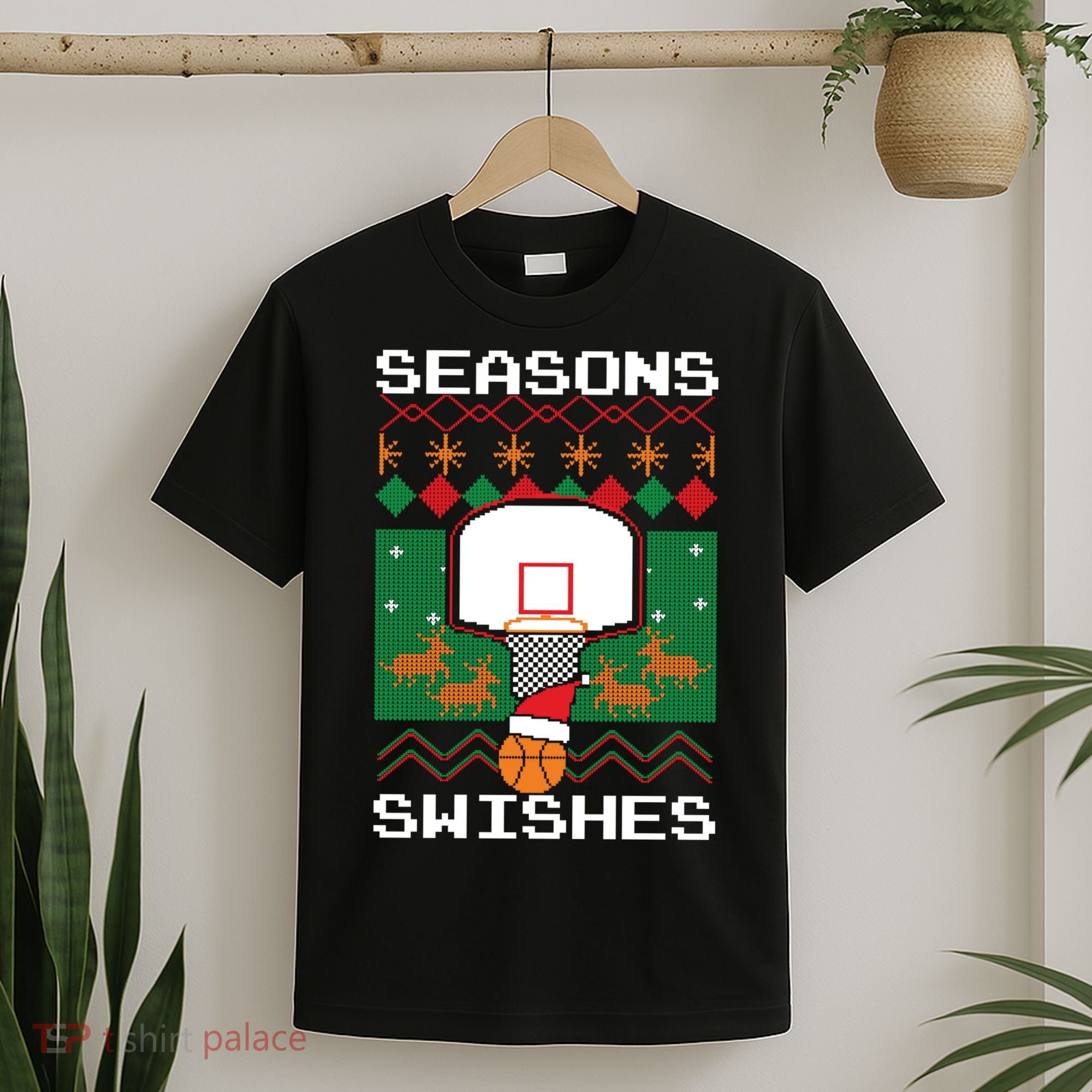 Basketball Player Ugly Christmas Sweater Seasons Swishes T-Shirt