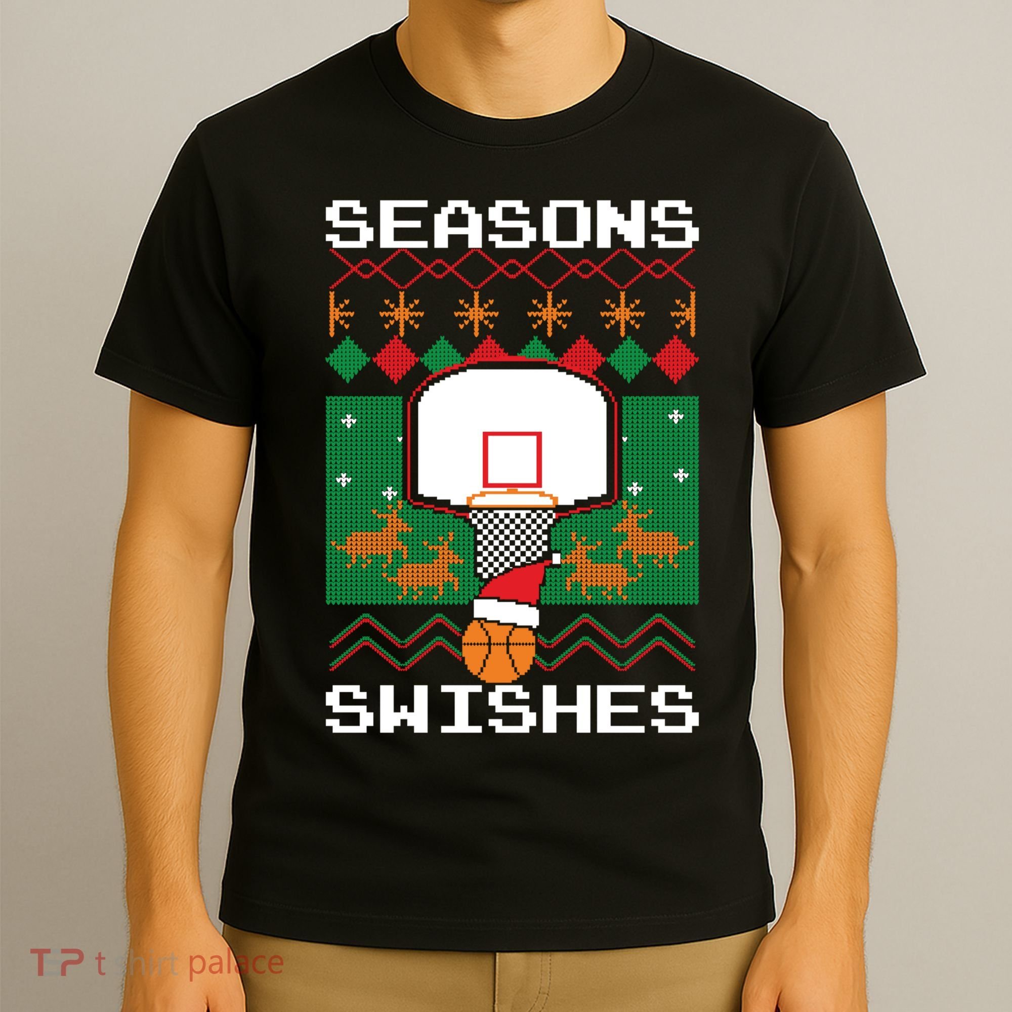 Basketball Player Ugly Christmas Sweater Seasons Swishes T-Shirt