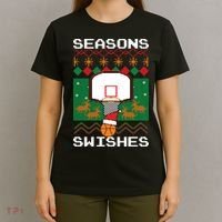 Basketball Player Ugly Christmas Sweater Seasons Swishes T-Shirt thumb 4