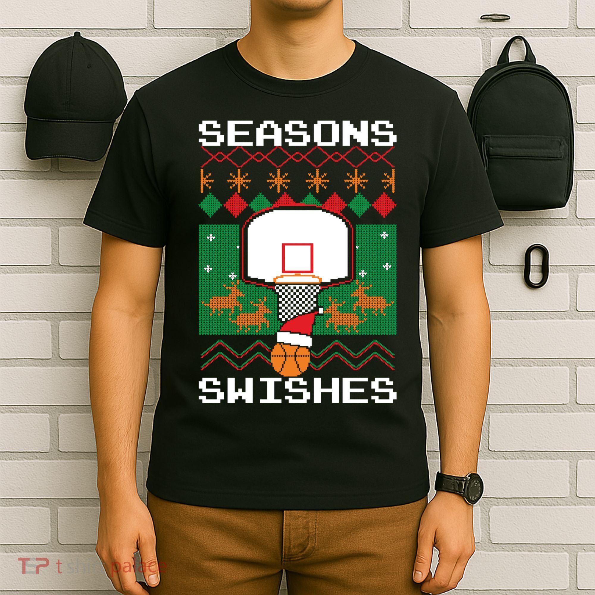 Basketball Player Ugly Christmas Sweater Seasons Swishes T-Shirt