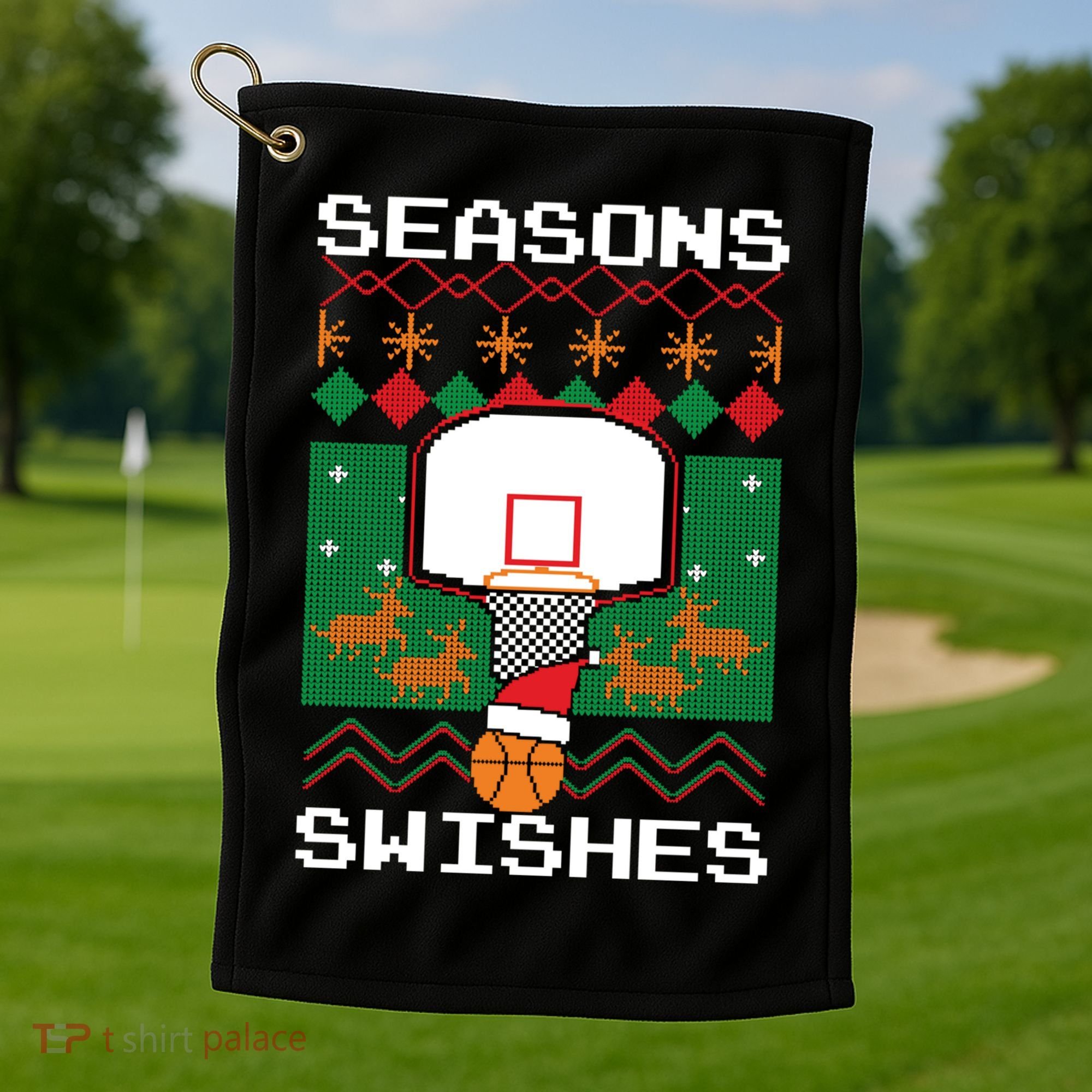 Basketball Player Ugly Christmas Sweater Seasons Swishes Golf Towel