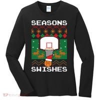 Basketball Player Ugly Christmas Sweater Seasons Swishes Women's Long Sleeve Shirt thumb 0