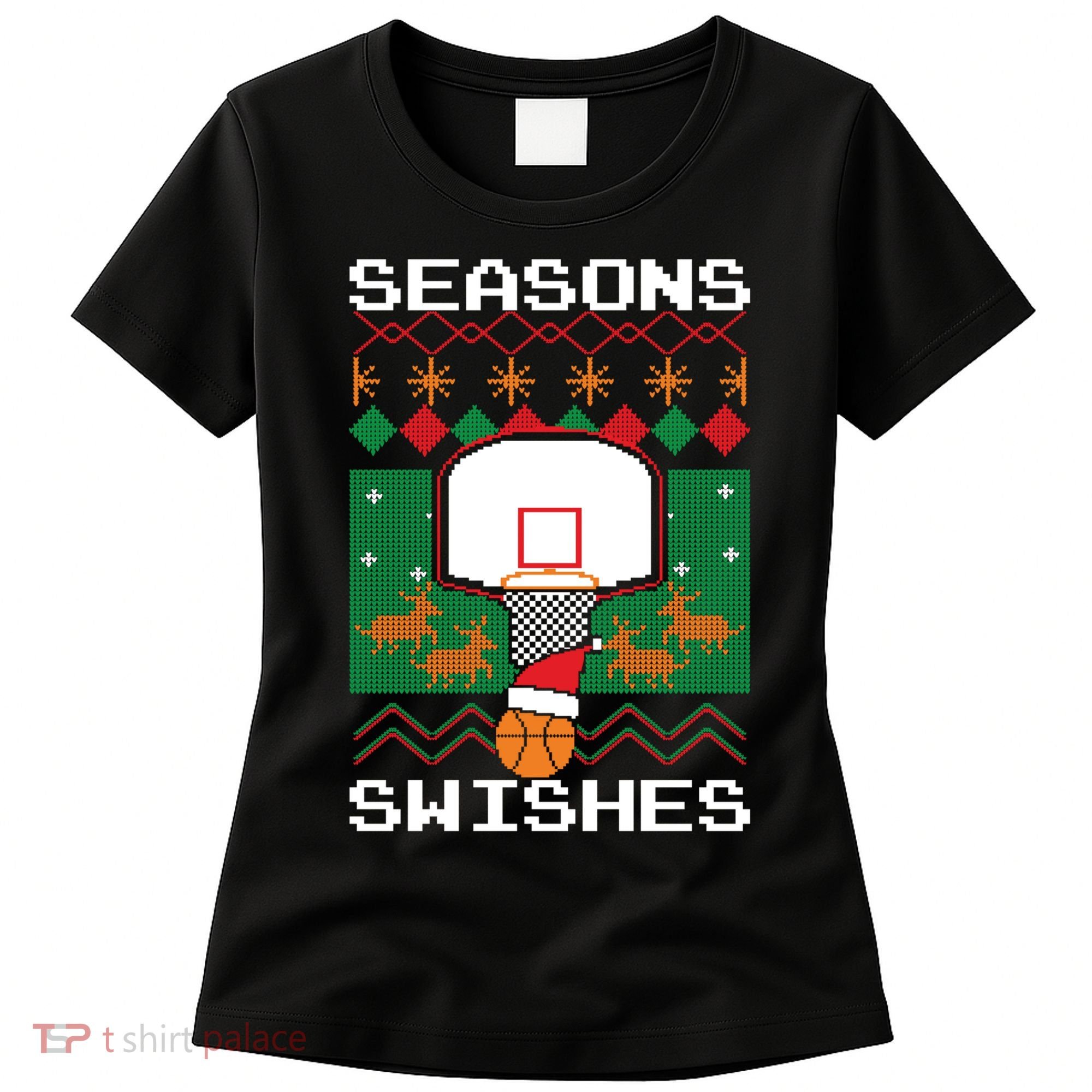 Basketball Player Ugly Christmas Sweater Seasons Swishes Women's T-Shirt