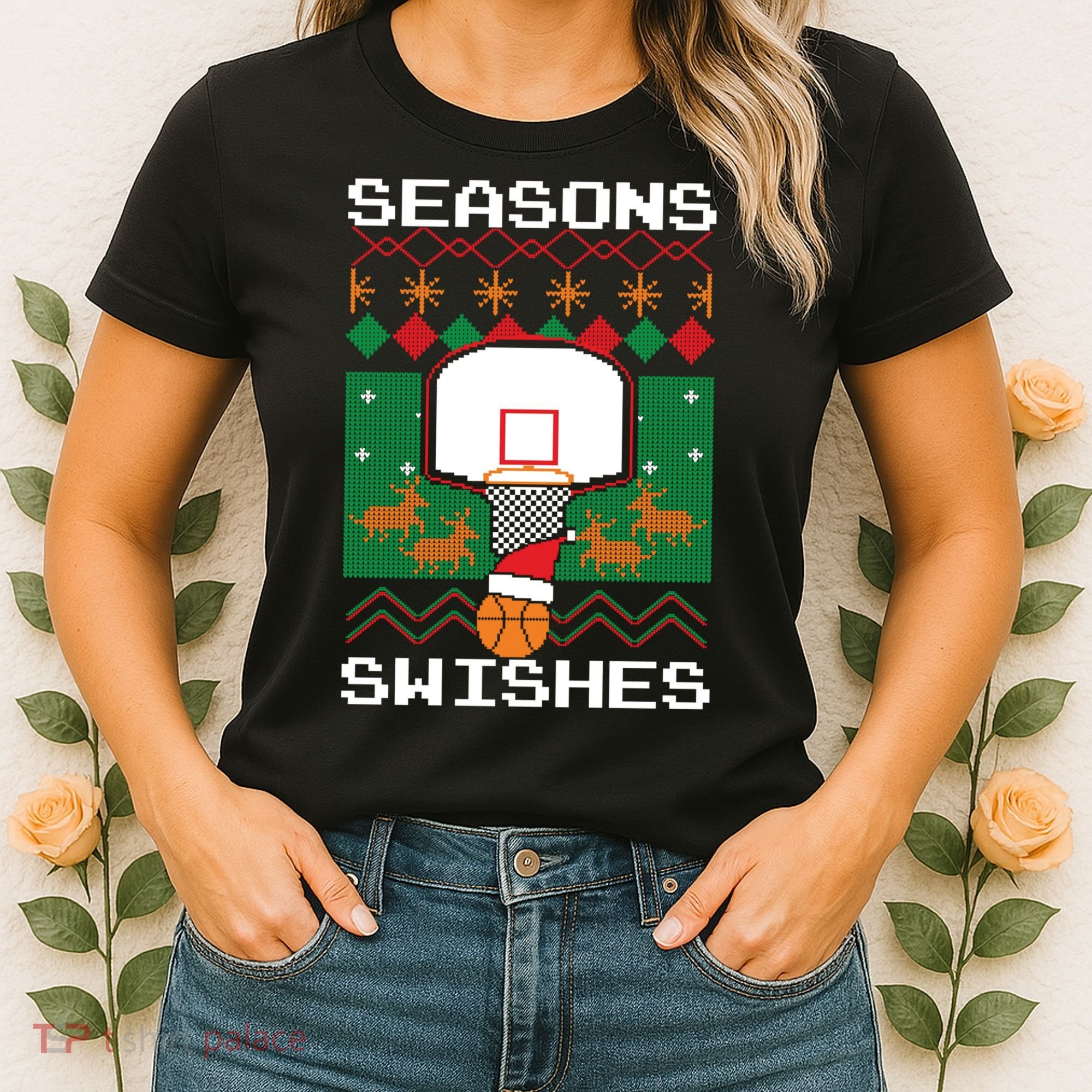 Basketball Player Ugly Christmas Sweater Seasons Swishes Women's T-Shirt