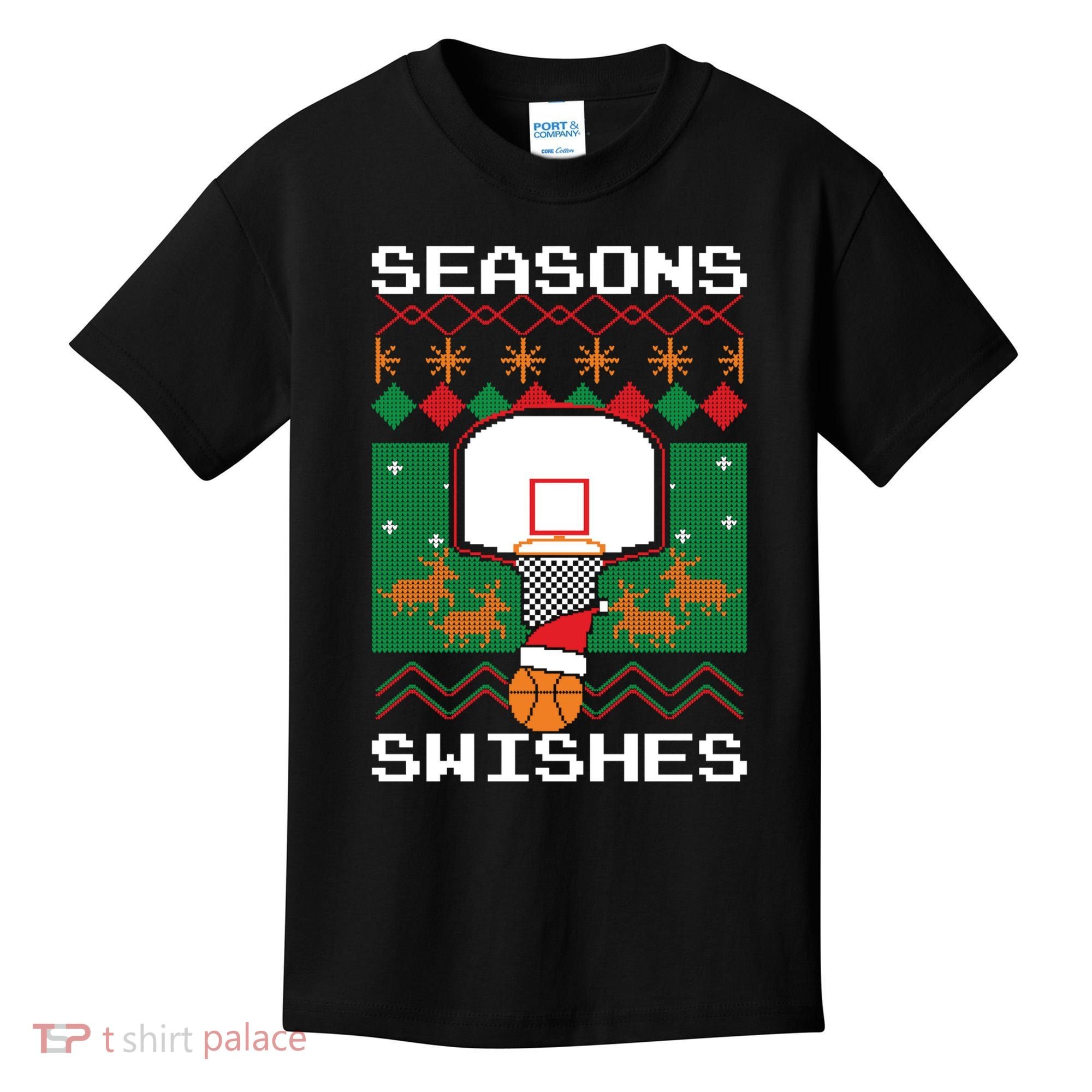 Basketball Player Ugly Christmas Sweater Seasons Swishes Kids T-Shirt