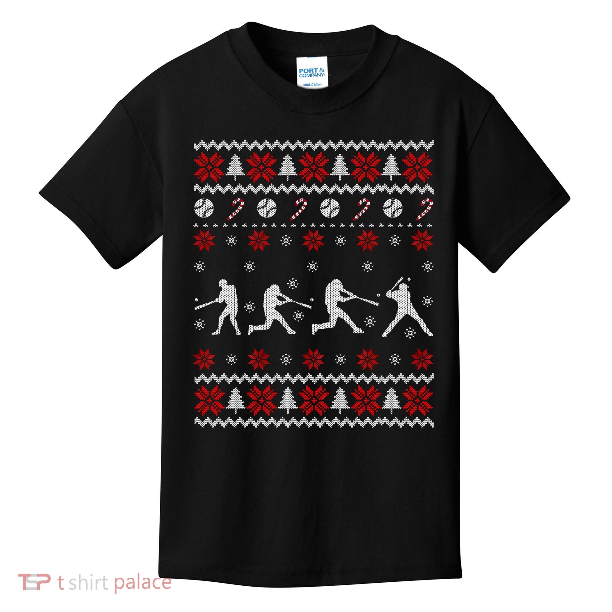 Baseball Players Ugly Christmas Sweater Xmas Gift Kids T-Shirt
