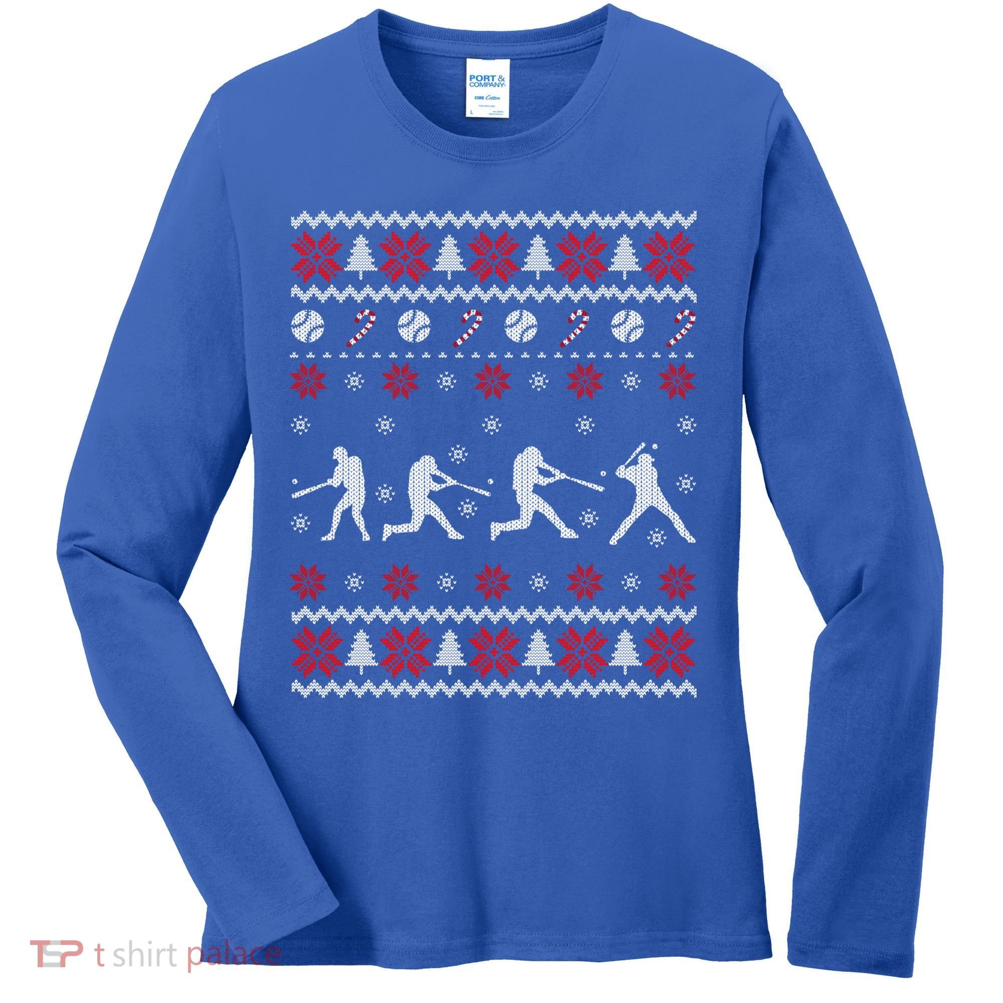 Baseball Players Ugly Christmas Sweater Xmas Gift Women's Long Sleeve Shirt
