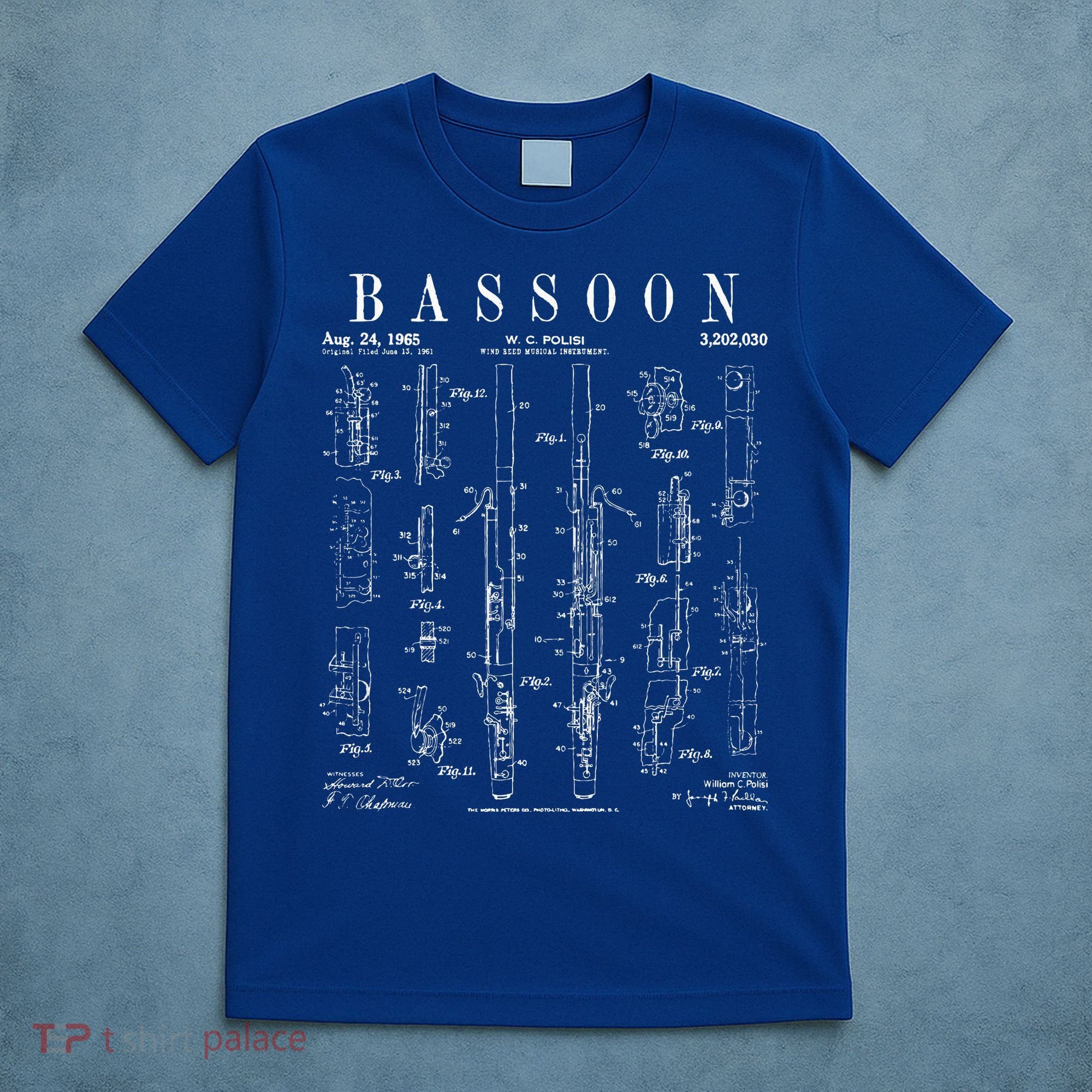 Bassoon Player Vintage Patent Bassoonist Drawing Print T-Shirt