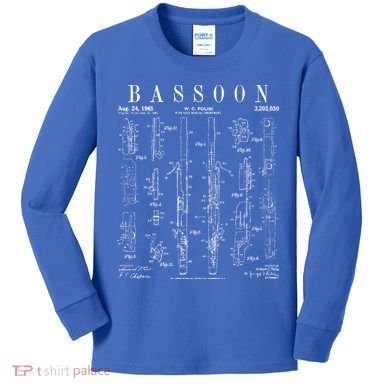 Bassoon Player Vintage Patent Bassoonist Drawing Print Kids Long Sleeve Shirt