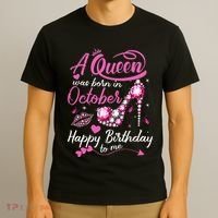 Black Queens Are Born In October Women Birthday Gift T-Shirt thumb 3