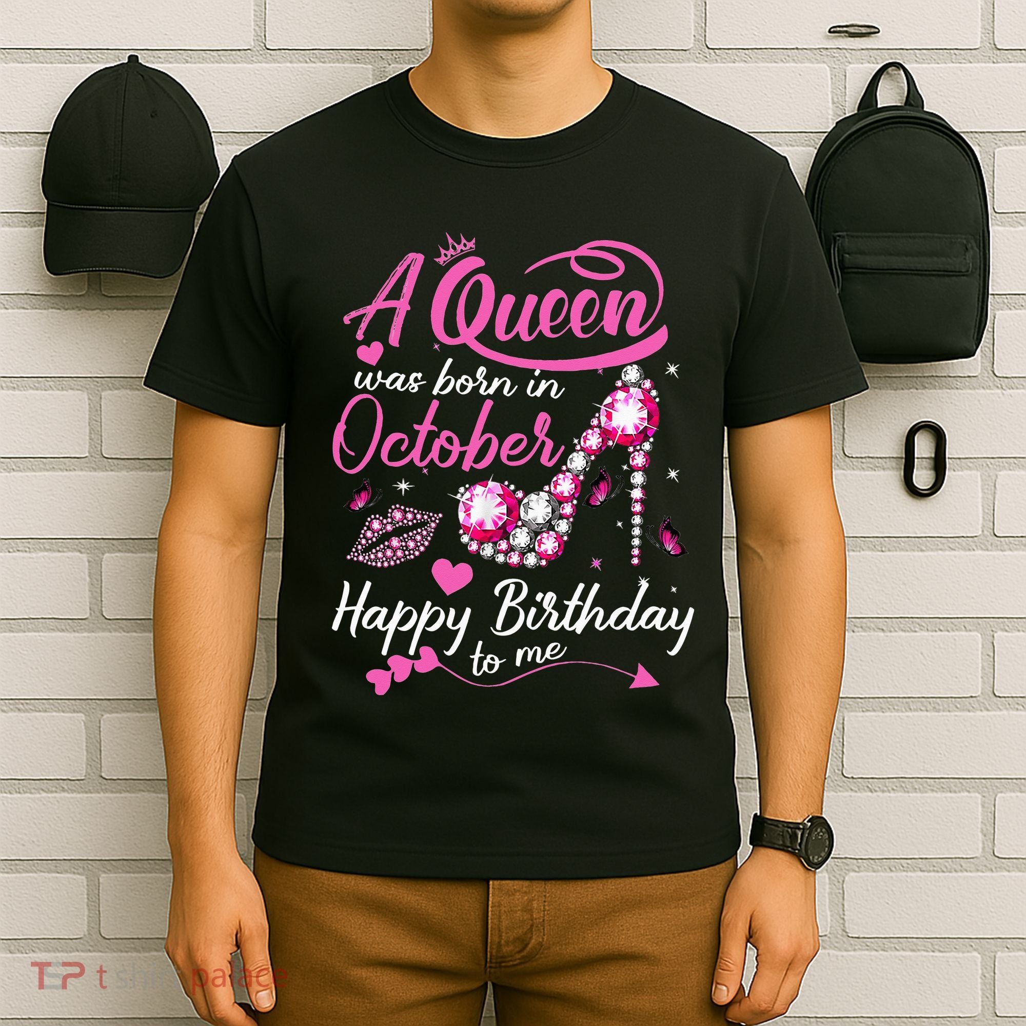 Black Queens Are Born In October Women Birthday Gift T-Shirt