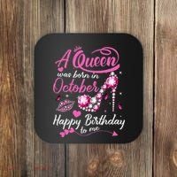Black Queens Are Born In October Women Birthday Gift Coaster thumb 0