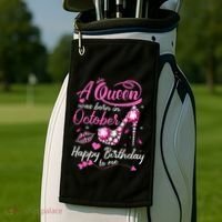 Black Queens Are Born In October Women Birthday Gift Golf Towel thumb 2