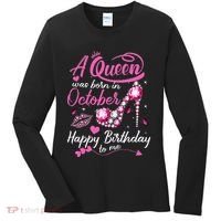 Black Queens Are Born In October Women Birthday Gift Women's Long Sleeve Shirt thumb 0