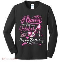 Black Queens Are Born In October Women Birthday Gift Kids Long Sleeve Shirt thumb 0