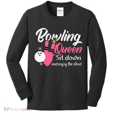Bowling Queen, Funny Bowling Kids Long Sleeve Shirt