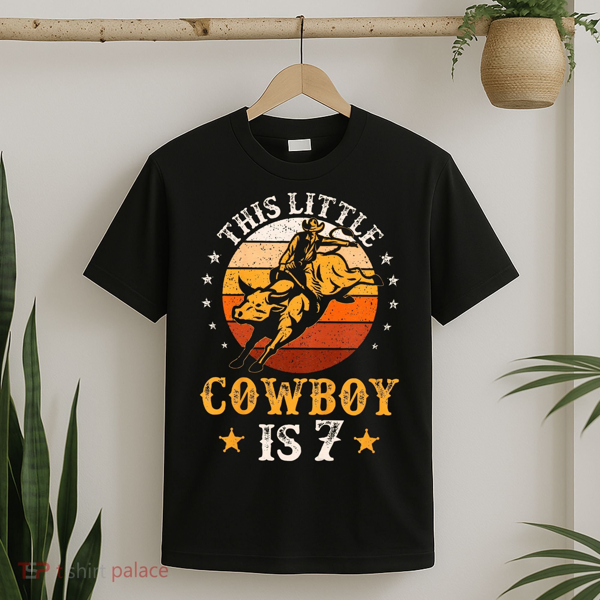 Bull Riding 7th Birthday 7 Year Old Western Cowboy Rodeo T-Shirt