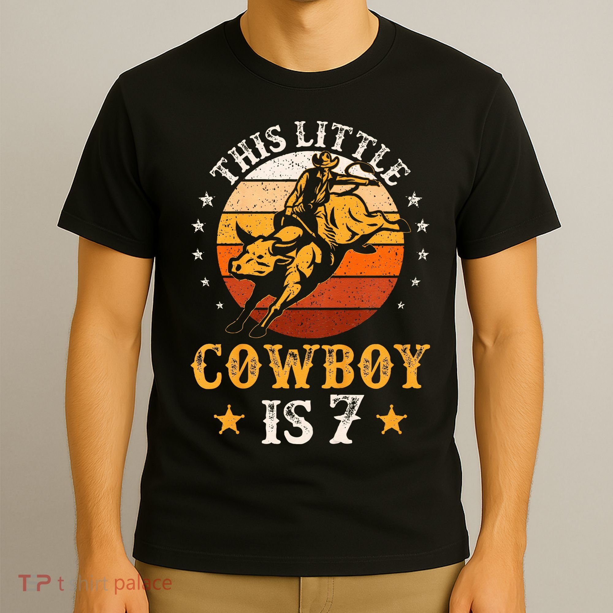 Bull Riding 7th Birthday 7 Year Old Western Cowboy Rodeo T-Shirt