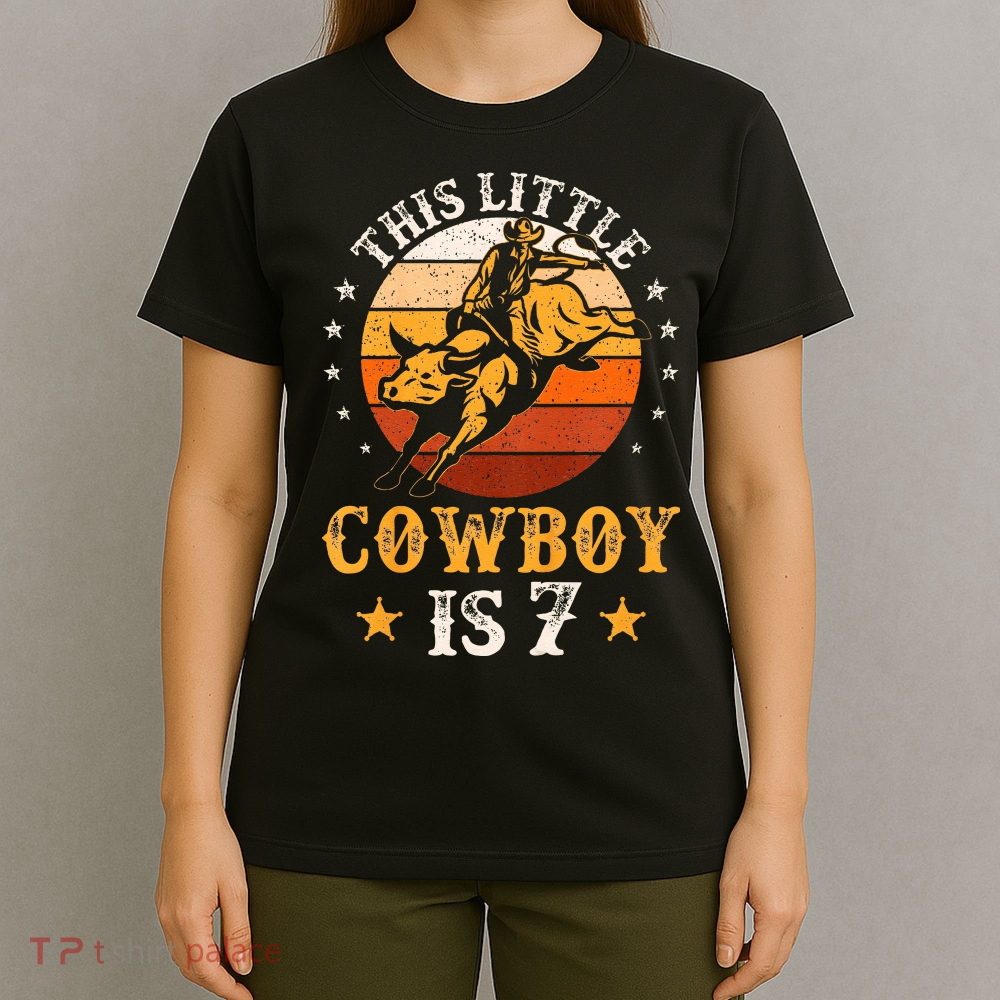 Bull Riding 7th Birthday 7 Year Old Western Cowboy Rodeo T-Shirt