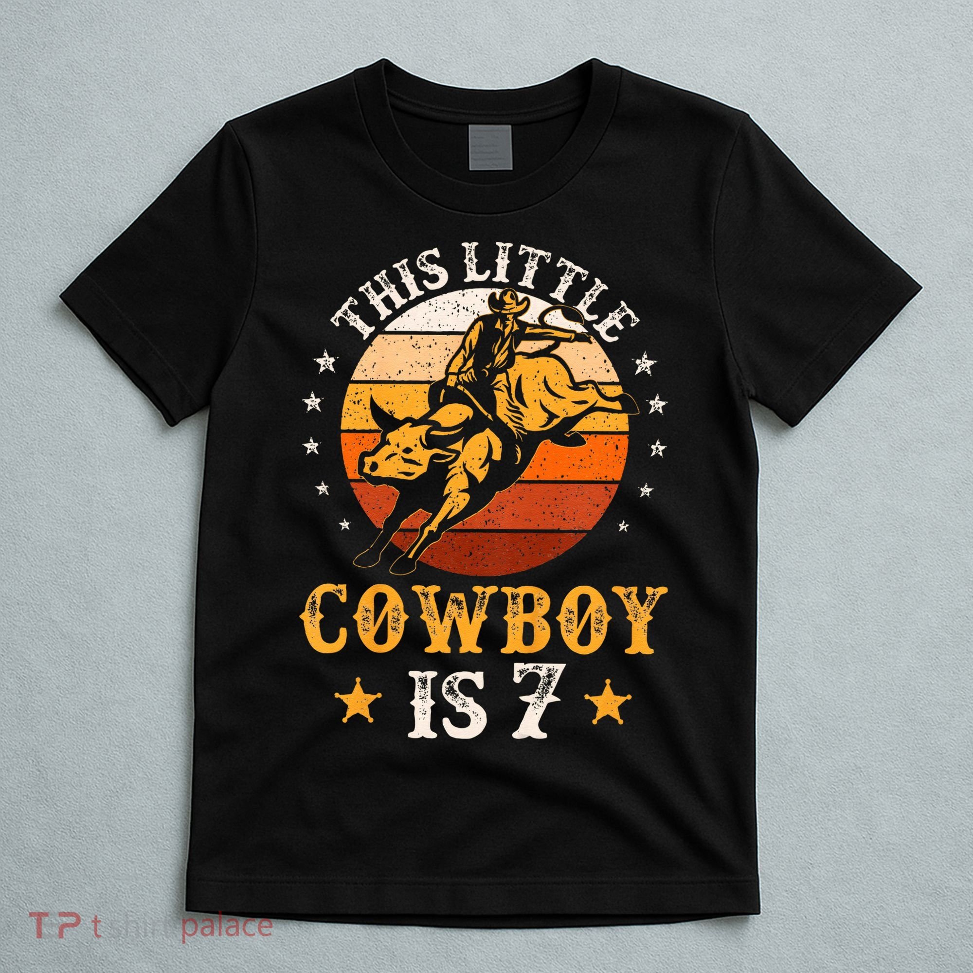 Bull Riding 7th Birthday 7 Year Old Western Cowboy Rodeo T-Shirt