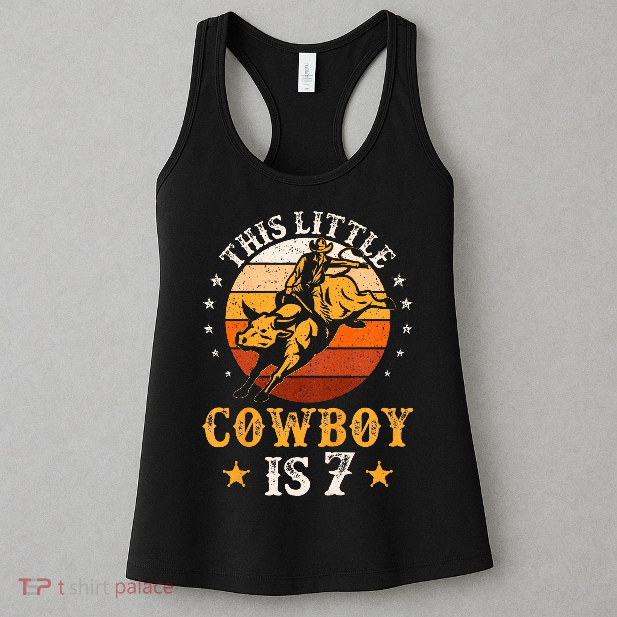 Bull Riding 7th Birthday 7 Year Old Western Cowboy Rodeo Women's Tank Top