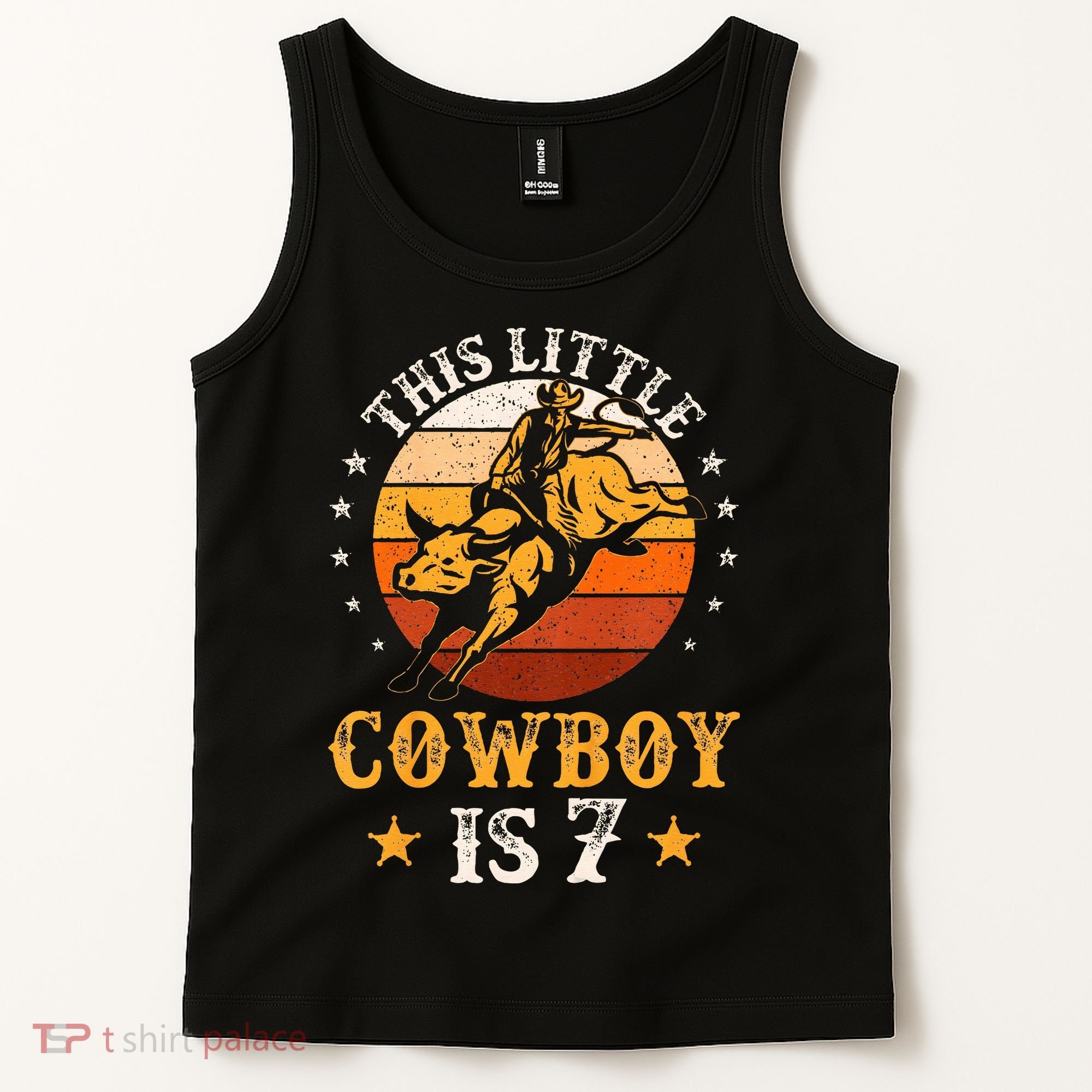 Bull Riding 7th Birthday 7 Year Old Western Cowboy Rodeo Tank Top