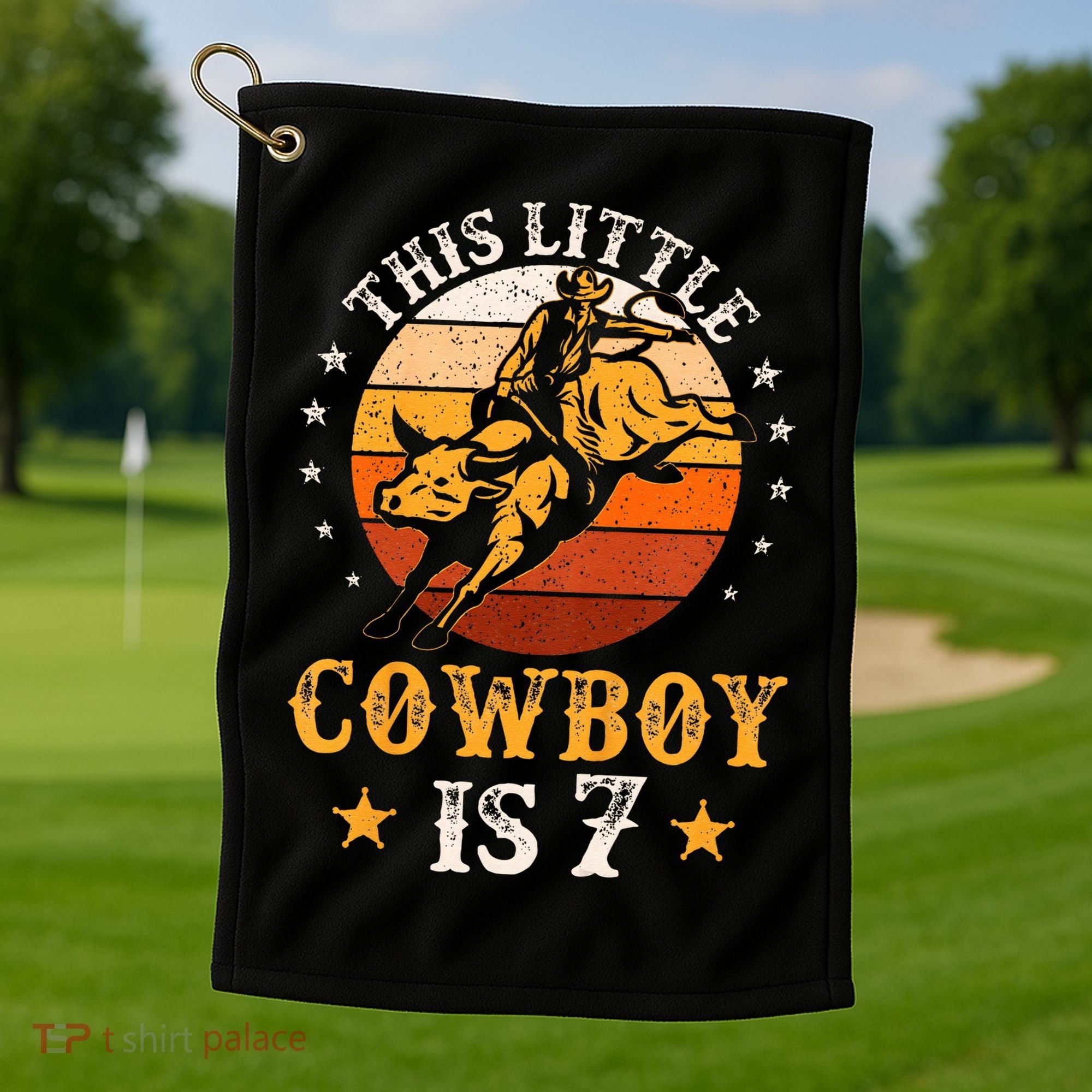 Bull Riding 7th Birthday 7 Year Old Western Cowboy Rodeo Golf Towel
