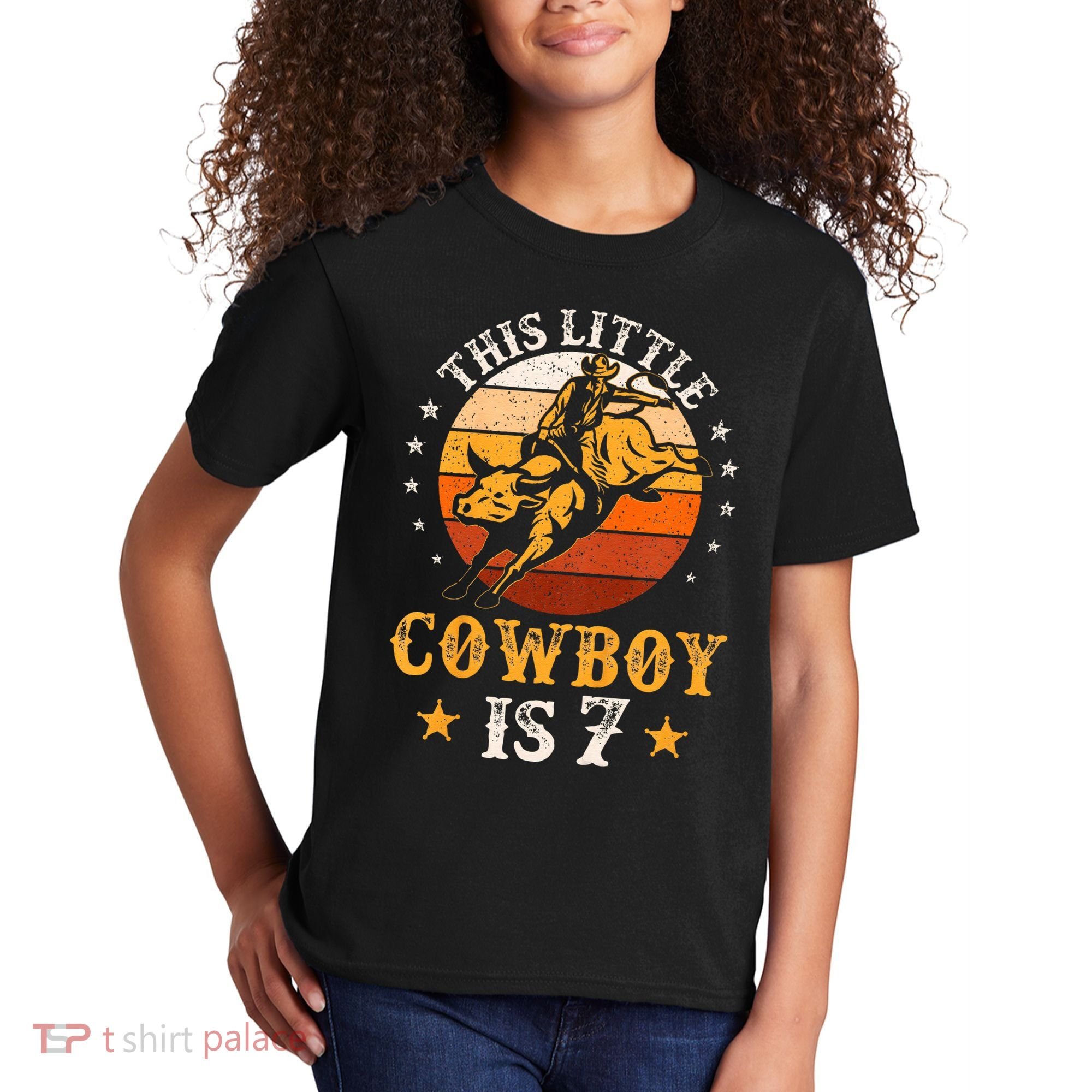 Bull Riding 7th Birthday 7 Year Old Western Cowboy Rodeo Kids T-Shirt