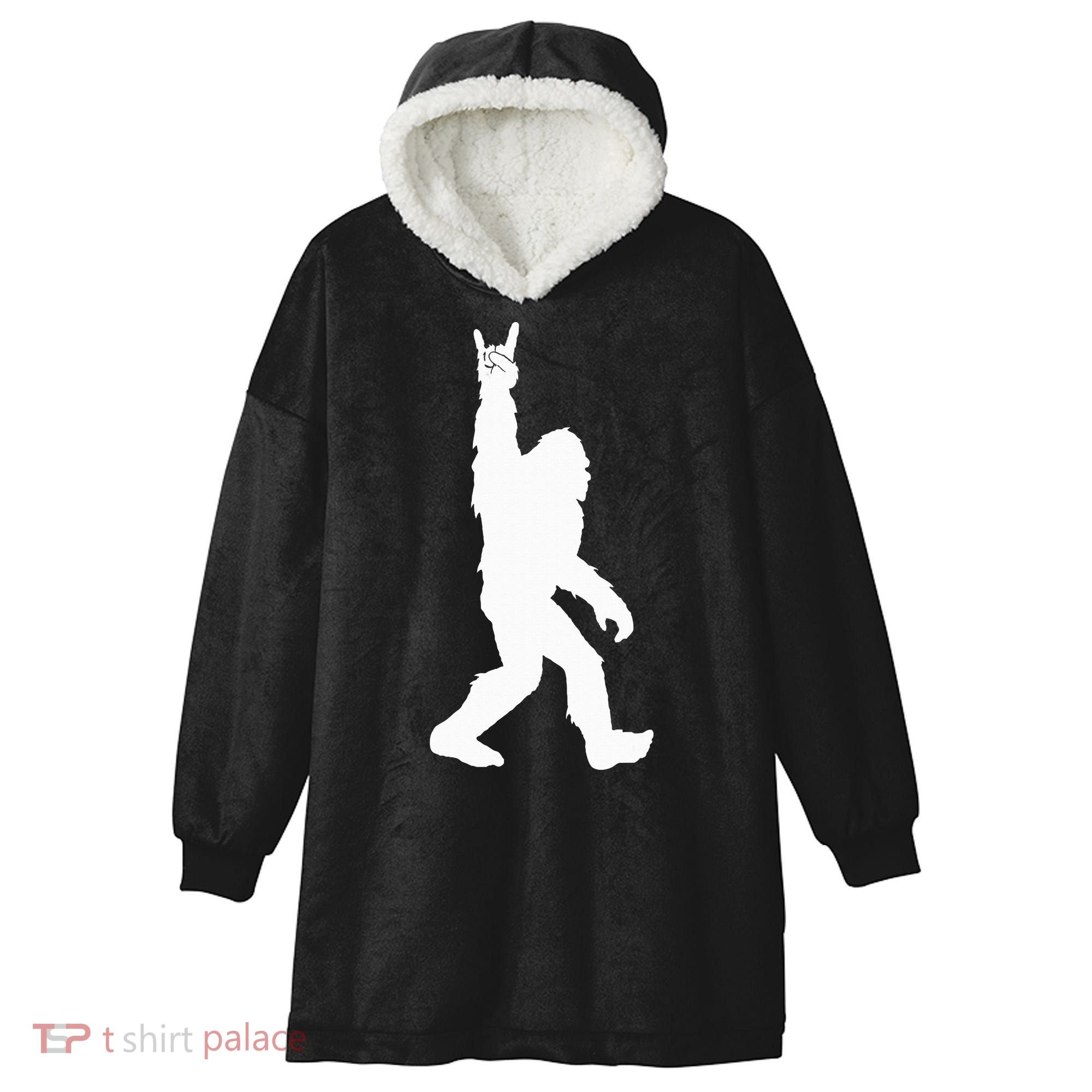 Bigfoot Rock And Roll For Sasquatch Believers Hooded Wearable Blanket